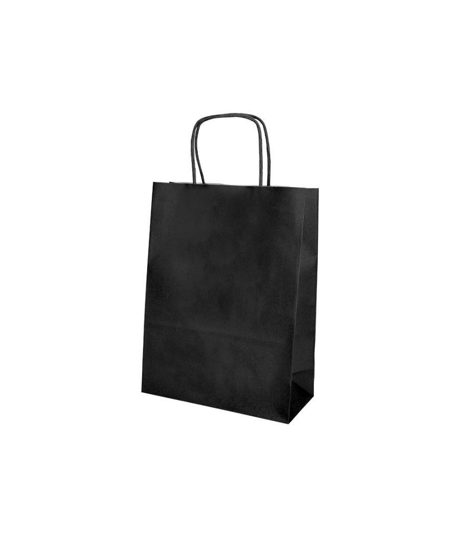 Bolsa papel q-connect celulosa negro l con asa retorcida 320x400x14 mm pack 25 unidades