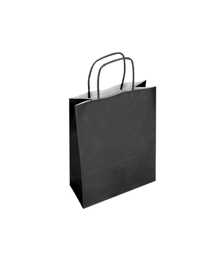 Bolsa papel q-connect celulosa negro l con asa retorcida 320x400x14 mm pack 25 unidades