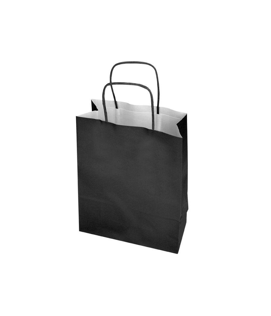 Bolsa papel q-connect celulosa negro l con asa retorcida 320x400x14 mm pack 25 unidades