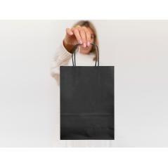 Bolsa papel q-connect celulosa negro l con asa retorcida 320x400x14 mm pack 25 unidades