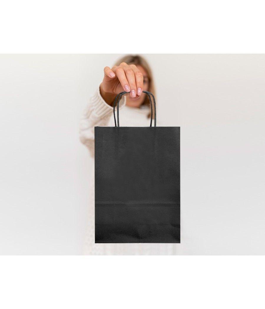 Bolsa papel q-connect celulosa negro l con asa retorcida 320x400x14 mm pack 25 unidades