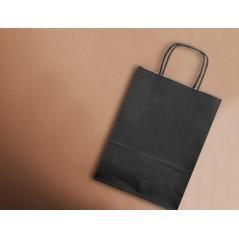 Bolsa papel q-connect celulosa negro l con asa retorcida 320x400x14 mm pack 25 unidades