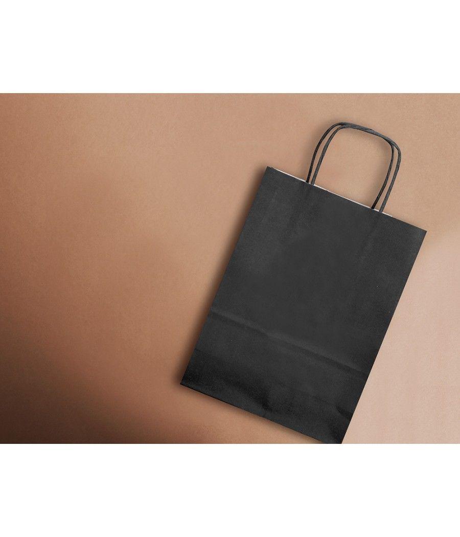 Bolsa papel q-connect celulosa negro l con asa retorcida 320x400x14 mm pack 25 unidades