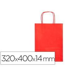 Bolsa papel q-connect celulosa rojo l con asa retorcida 320x400x14 mm pack 25 unidades