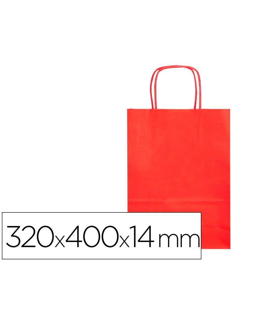 Bolsa papel q-connect celulosa rojo l con asa retorcida 320x400x14 mm pack 25 unidades