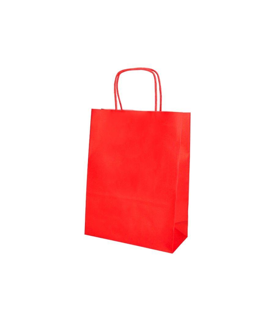 Bolsa papel q-connect celulosa rojo l con asa retorcida 320x400x14 mm pack 25 unidades