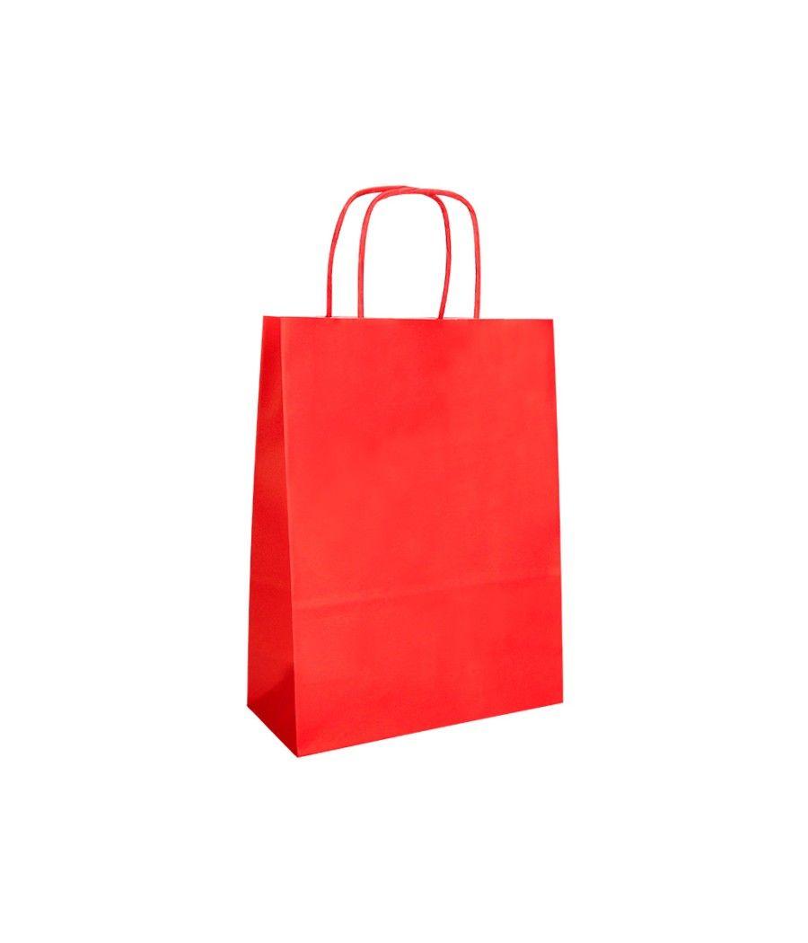 Bolsa papel q-connect celulosa rojo l con asa retorcida 320x400x14 mm pack 25 unidades