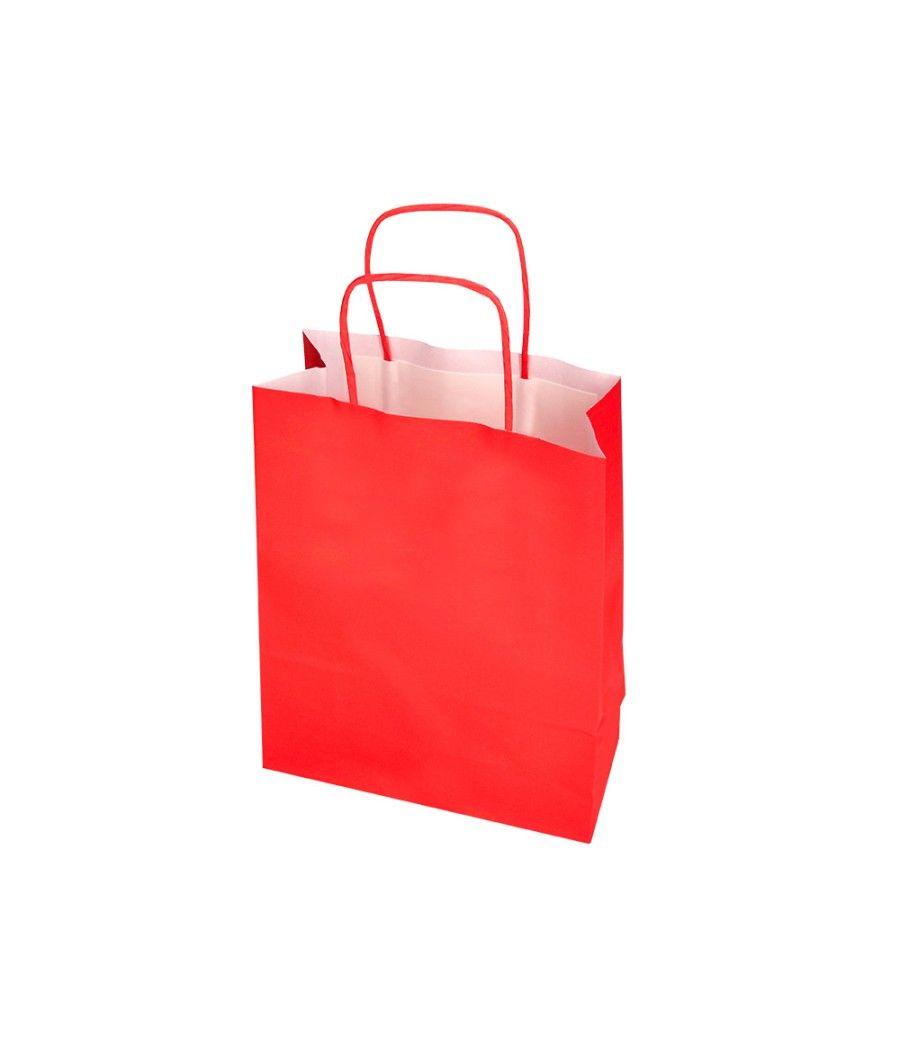 Bolsa papel q-connect celulosa rojo l con asa retorcida 320x400x14 mm pack 25 unidades