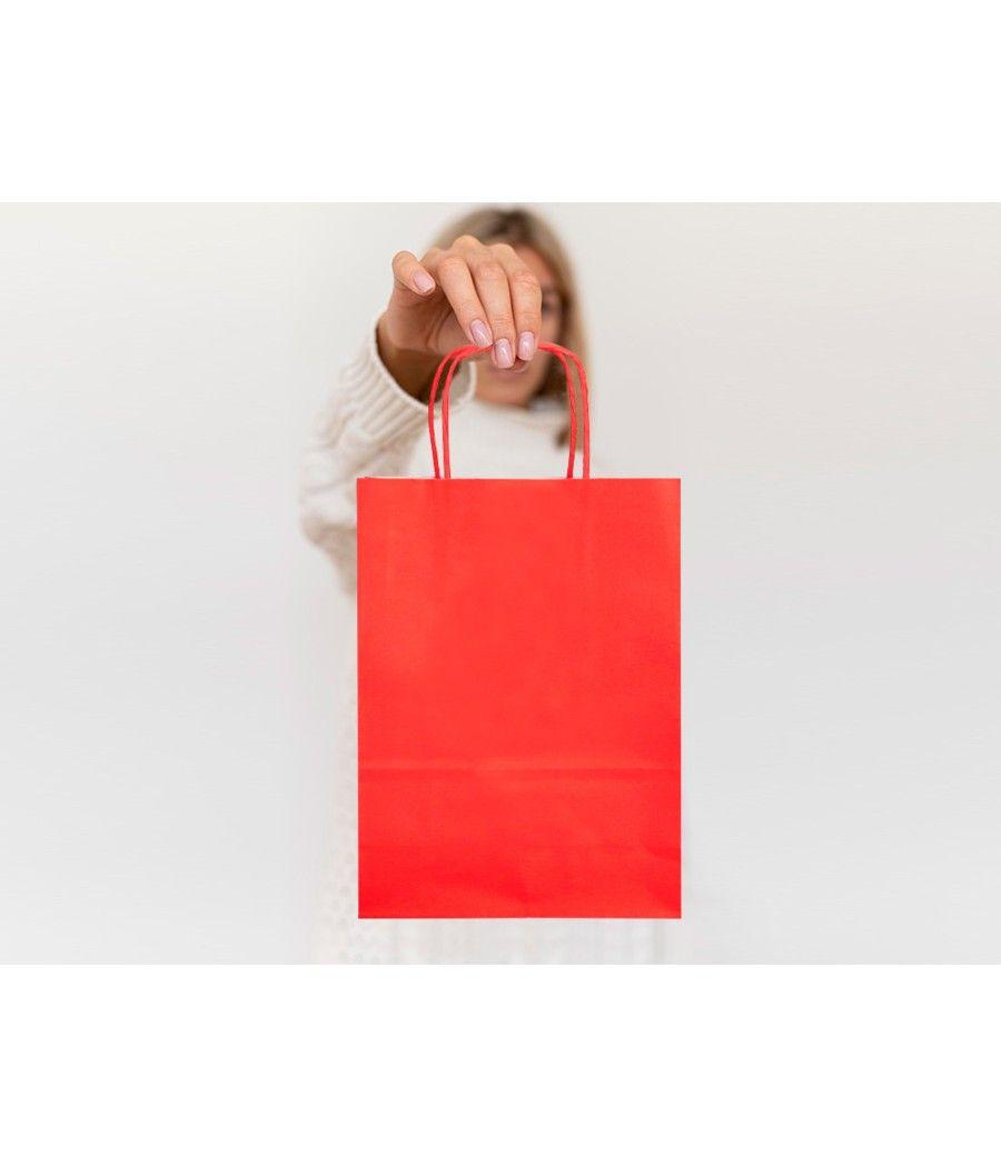 Bolsa papel q-connect celulosa rojo l con asa retorcida 320x400x14 mm pack 25 unidades