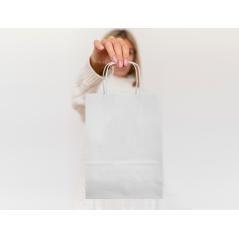 Bolsa papel q-connect celulosa blanco l con asa retorcida 320x400x14 mm pack 25 unidades