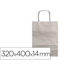 Bolsa papel q-connect kraft plata l con asa retorcida 320x400x14 mm pack 25 unidades