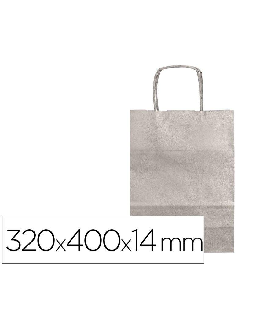 Bolsa papel q-connect kraft plata l con asa retorcida 320x400x14 mm pack 25 unidades