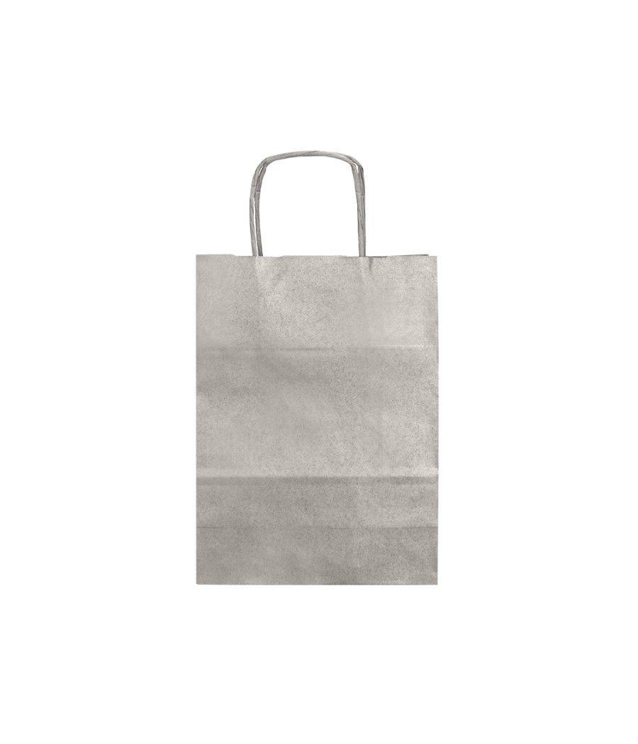 Bolsa papel q-connect kraft plata l con asa retorcida 320x400x14 mm pack 25 unidades