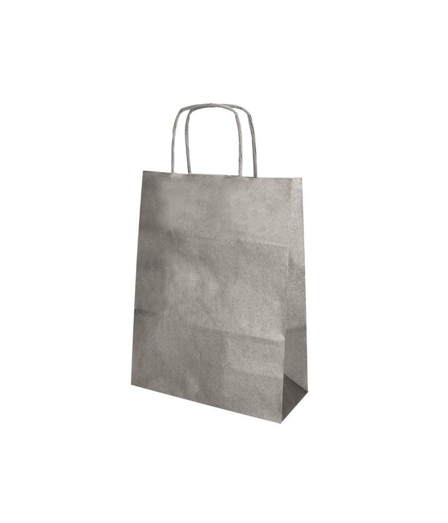 Bolsa papel q-connect kraft plata l con asa retorcida 320x400x14 mm pack 25 unidades