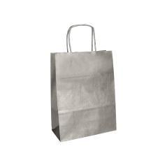 Bolsa papel q-connect kraft plata l con asa retorcida 320x400x14 mm pack 25 unidades