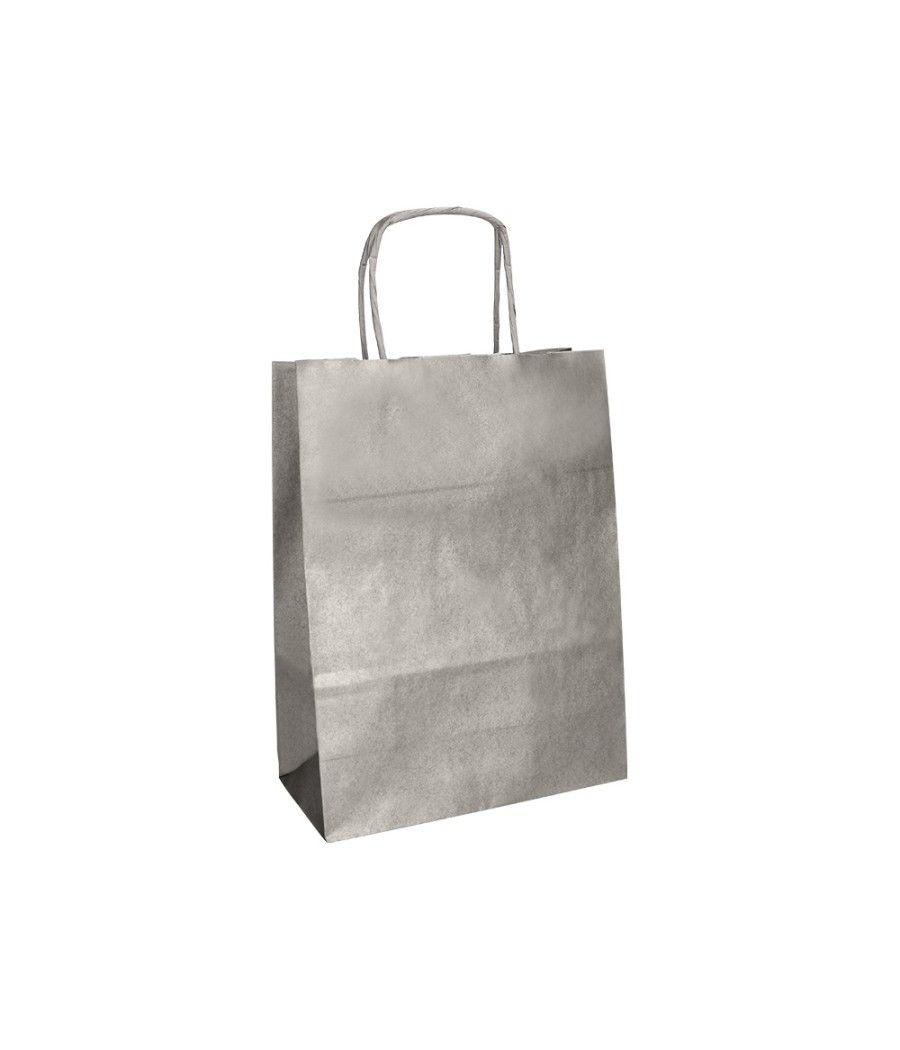 Bolsa papel q-connect kraft plata l con asa retorcida 320x400x14 mm pack 25 unidades