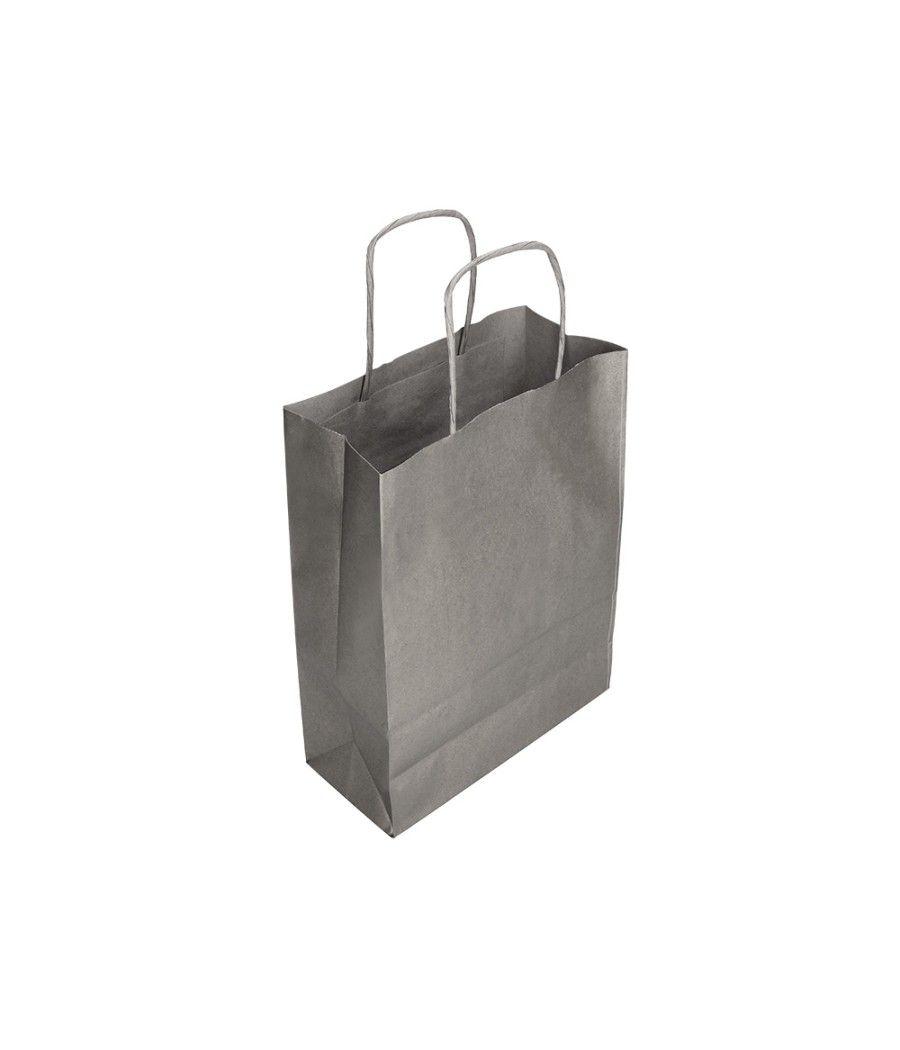 Bolsa papel q-connect kraft plata l con asa retorcida 320x400x14 mm pack 25 unidades