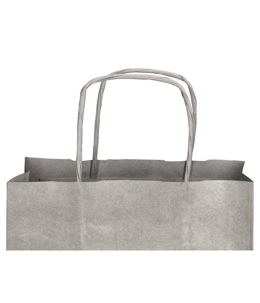 Bolsa papel q-connect kraft plata l con asa retorcida 320x400x14 mm pack 25 unidades