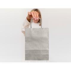 Bolsa papel q-connect kraft plata l con asa retorcida 320x400x14 mm pack 25 unidades