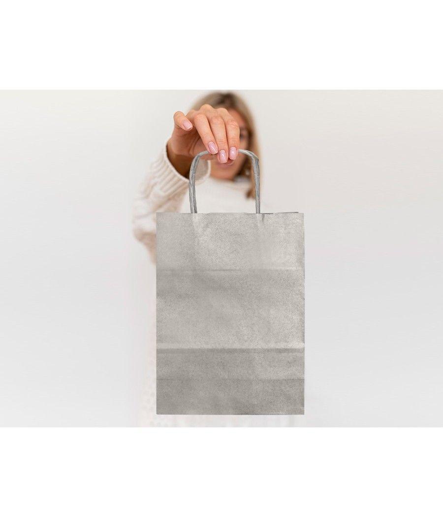 Bolsa papel q-connect kraft plata l con asa retorcida 320x400x14 mm pack 25 unidades