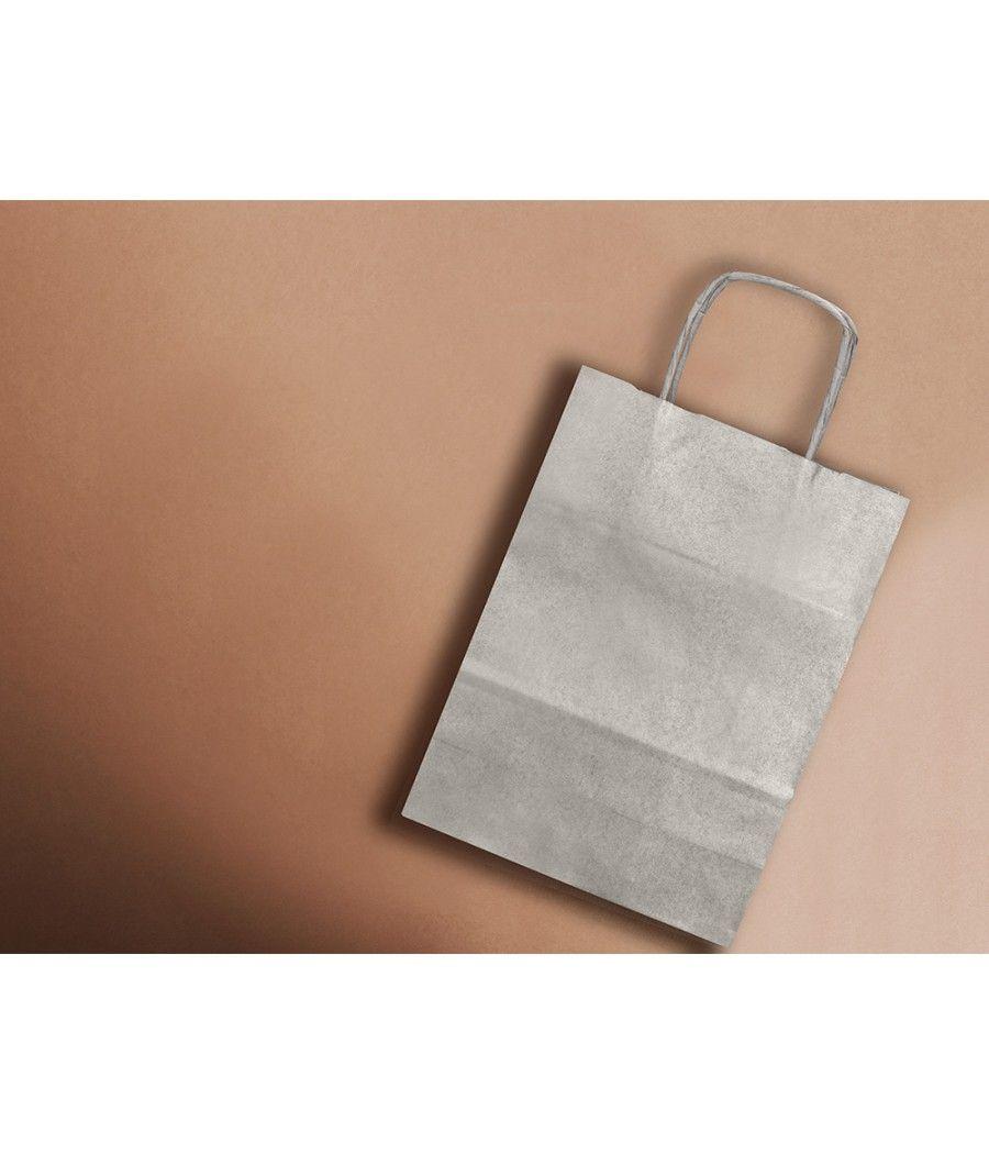 Bolsa papel q-connect kraft plata l con asa retorcida 320x400x14 mm pack 25 unidades