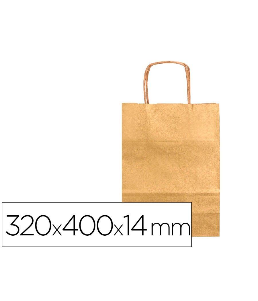 Bolsa papel q-connect kraft oro l con asa retorcida 320x400x14 mm pack 25 unidades