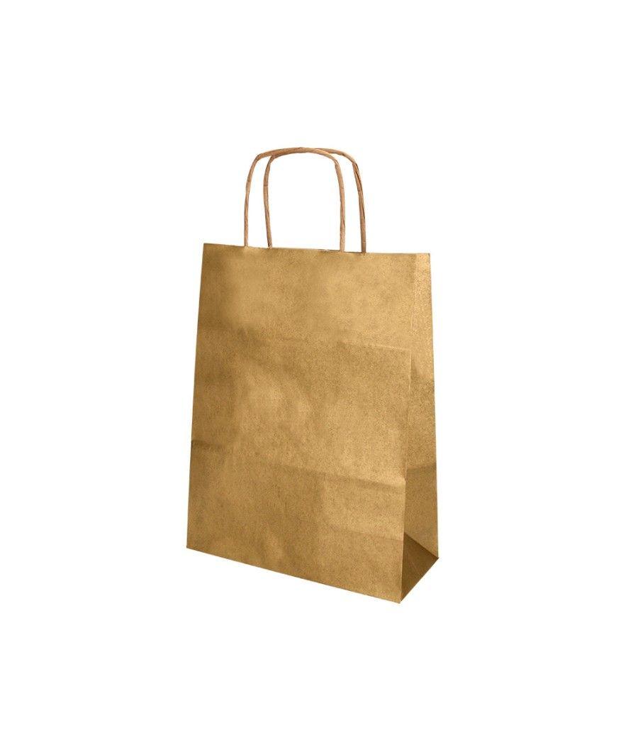 Bolsa papel q-connect kraft oro l con asa retorcida 320x400x14 mm pack 25 unidades