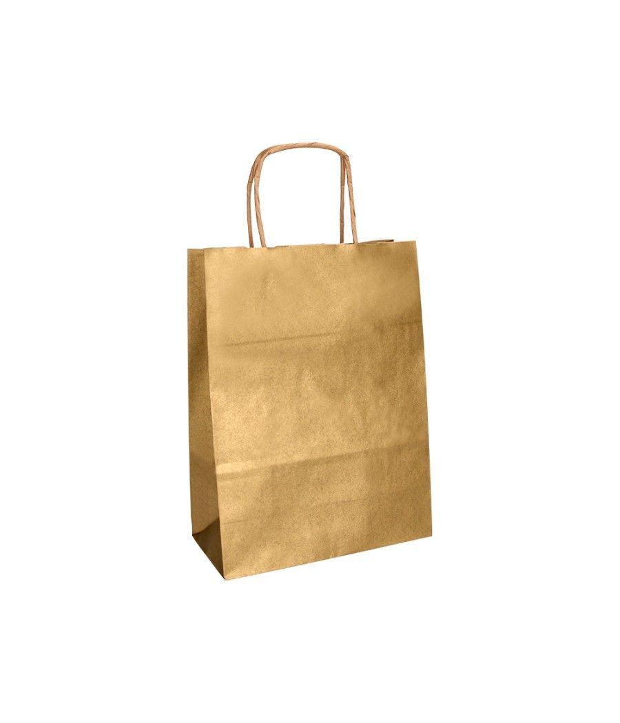 Bolsa papel q-connect kraft oro l con asa retorcida 320x400x14 mm pack 25 unidades