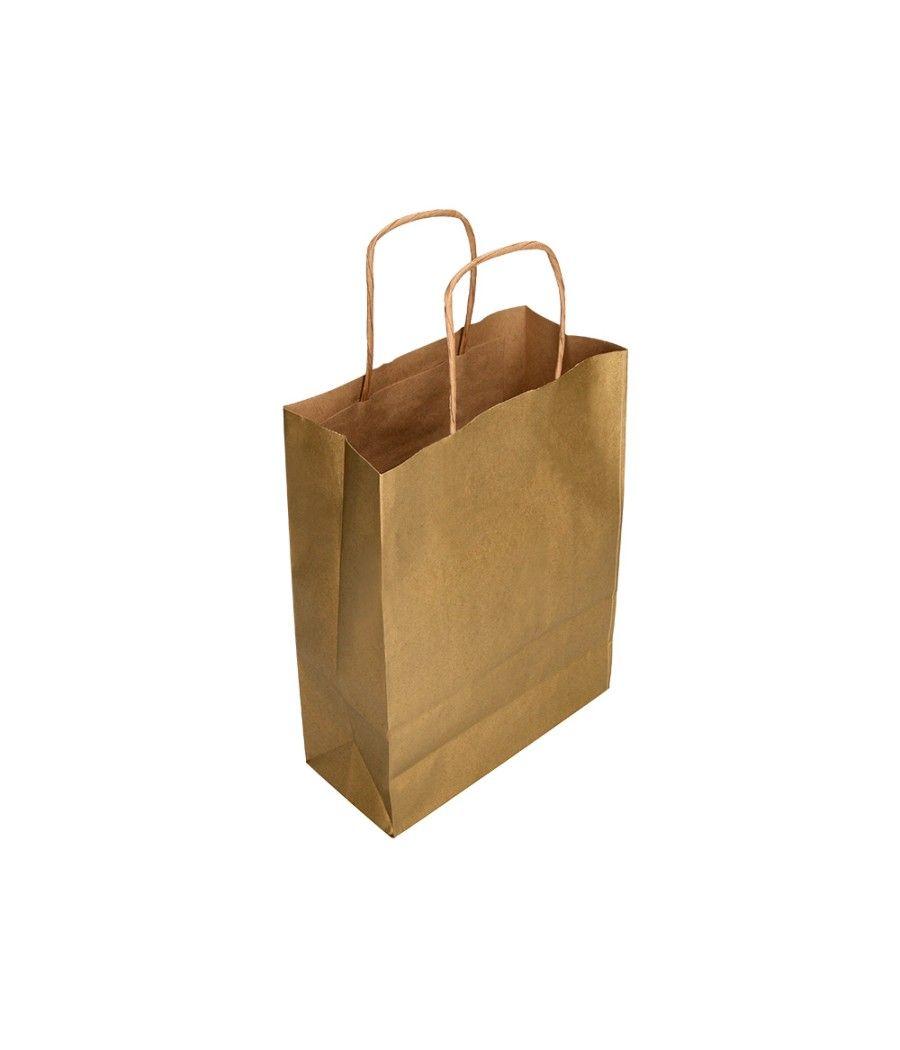 Bolsa papel q-connect kraft oro l con asa retorcida 320x400x14 mm pack 25 unidades