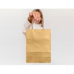 Bolsa papel q-connect kraft oro l con asa retorcida 320x400x14 mm pack 25 unidades