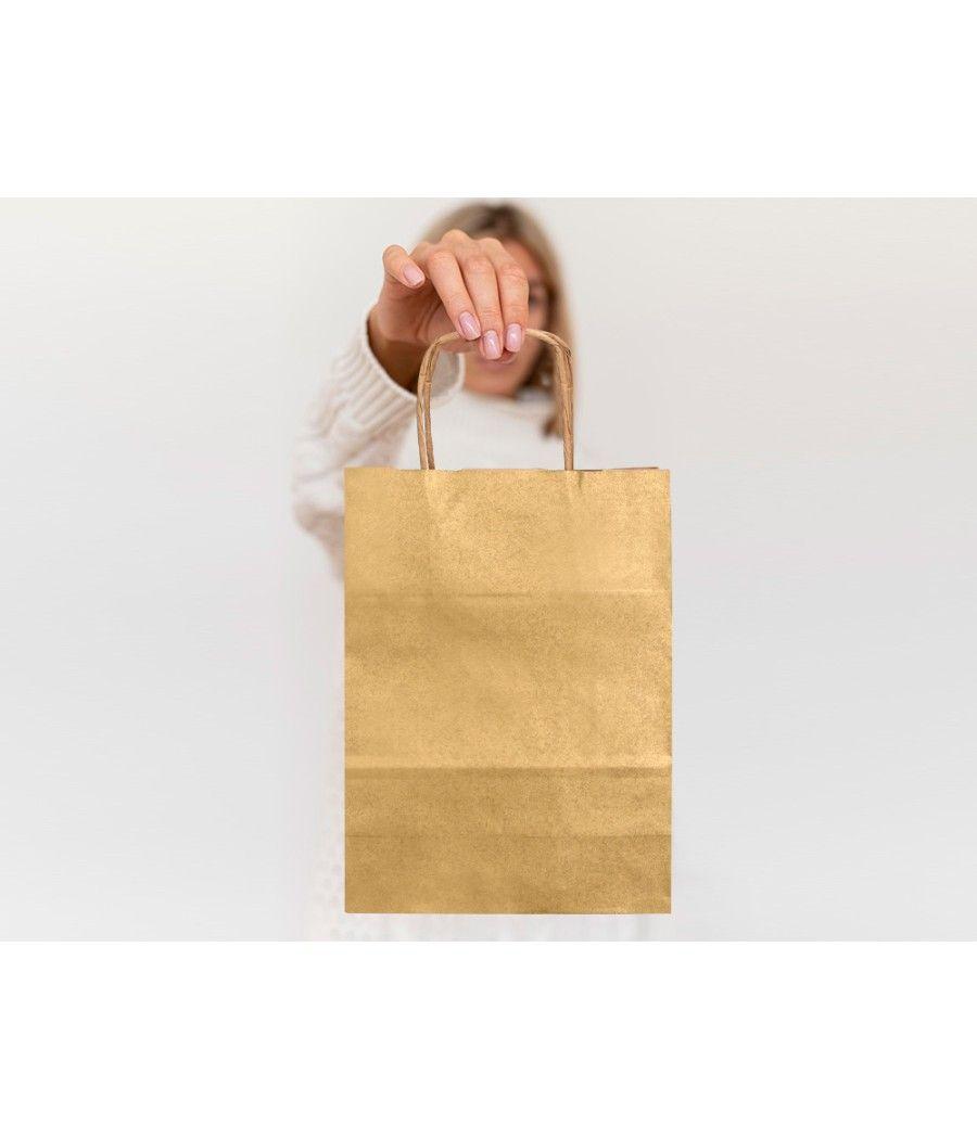 Bolsa papel q-connect kraft oro l con asa retorcida 320x400x14 mm pack 25 unidades