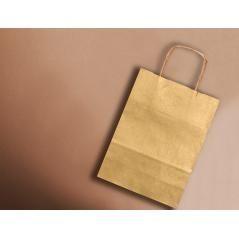 Bolsa papel q-connect kraft oro l con asa retorcida 320x400x14 mm pack 25 unidades