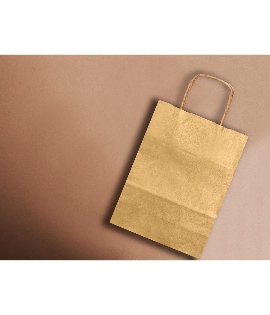 Bolsa papel q-connect kraft oro l con asa retorcida 320x400x14 mm pack 25 unidades