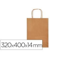 Bolsa papel q-connect celulosa natural liso l con asa retorcida 320x400x14 mm pack 25 unidades