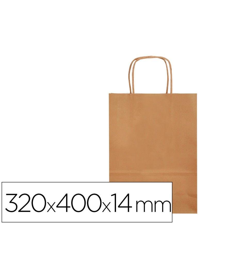 Bolsa papel q-connect celulosa natural liso l con asa retorcida 320x400x14 mm pack 25 unidades