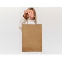 Bolsa papel q-connect celulosa natural liso l con asa retorcida 320x400x14 mm pack 25 unidades