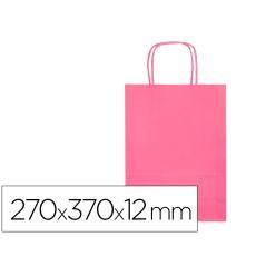 Bolsa papel q-connect celulosa rosa m con asa retorcida 270x370x12 mm pack 25 unidades