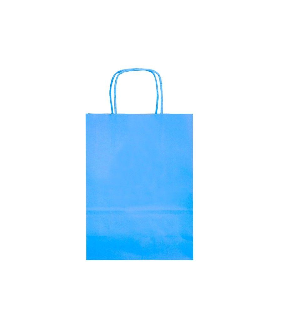 Bolsa papel q-connect celulosa celeste m con asa retorcida 270x370x12 mm pack 25 unidades