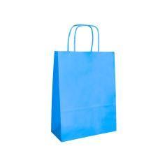 Bolsa papel q-connect celulosa celeste m con asa retorcida 270x370x12 mm pack 25 unidades