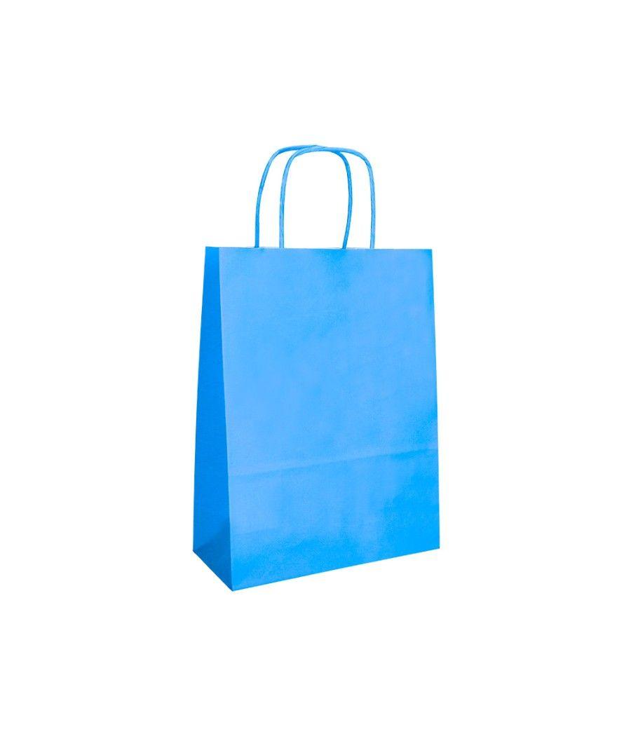 Bolsa papel q-connect celulosa celeste m con asa retorcida 270x370x12 mm pack 25 unidades