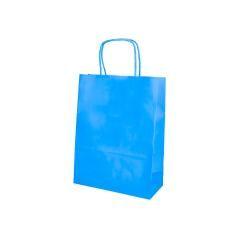 Bolsa papel q-connect celulosa celeste m con asa retorcida 270x370x12 mm pack 25 unidades