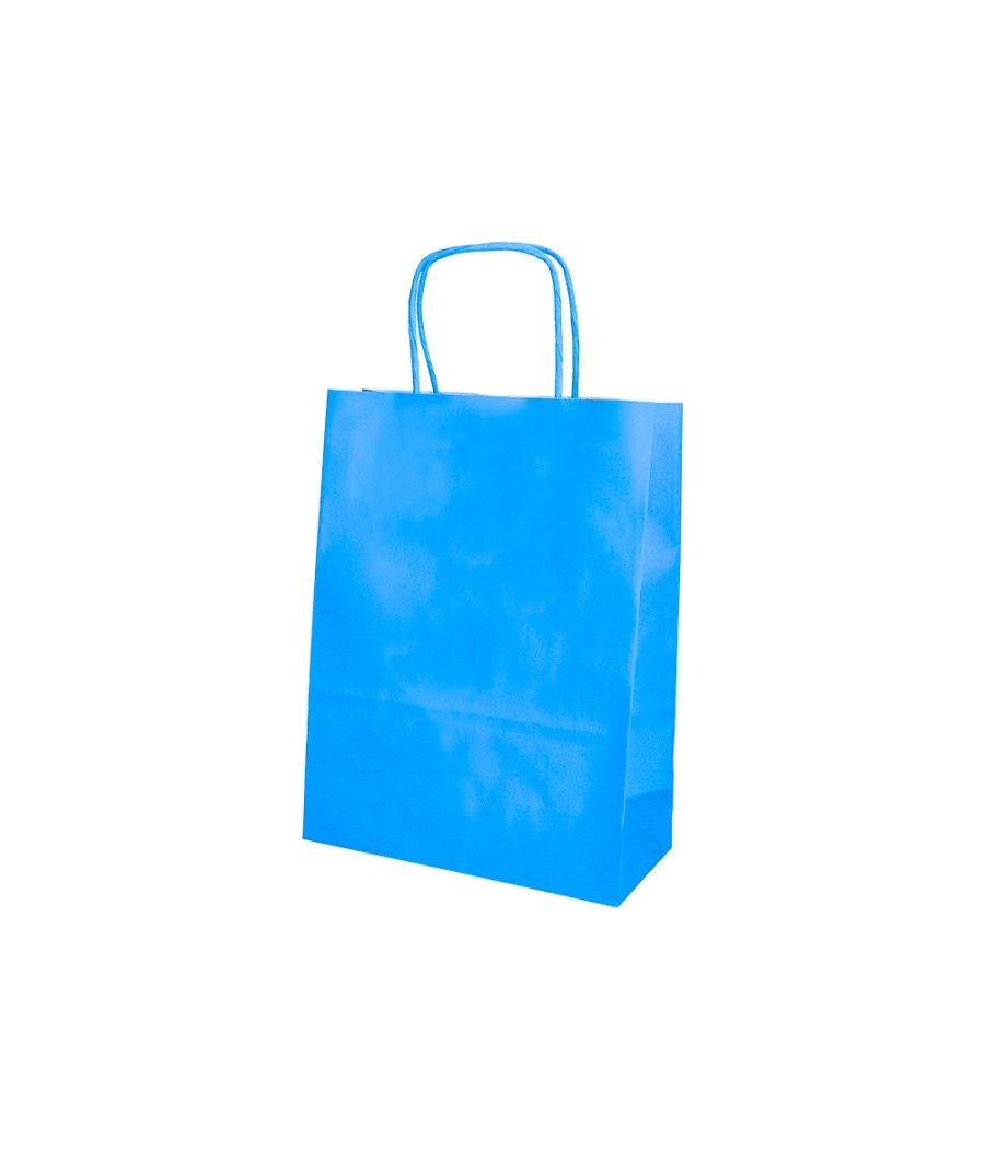 Bolsa papel q-connect celulosa celeste m con asa retorcida 270x370x12 mm pack 25 unidades