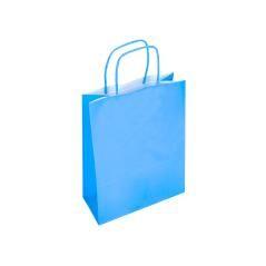 Bolsa papel q-connect celulosa celeste m con asa retorcida 270x370x12 mm pack 25 unidades