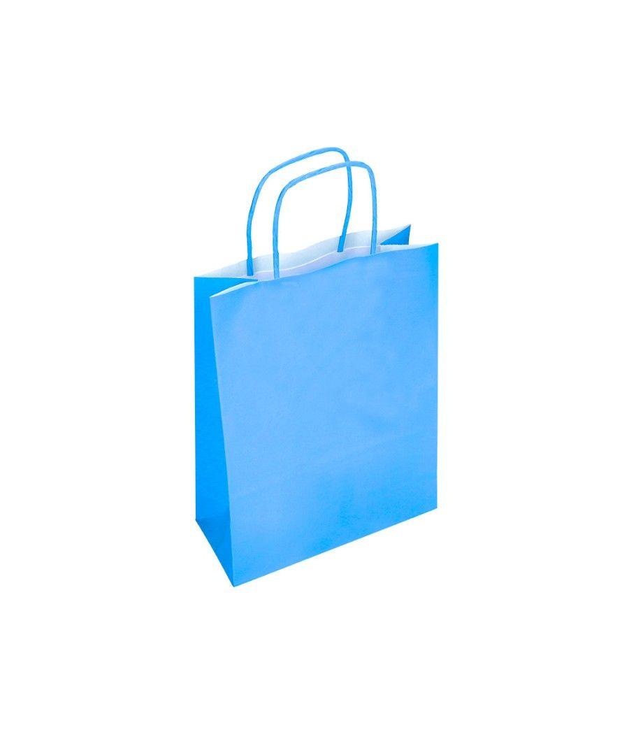 Bolsa papel q-connect celulosa celeste m con asa retorcida 270x370x12 mm pack 25 unidades