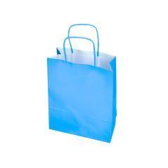 Bolsa papel q-connect celulosa celeste m con asa retorcida 270x370x12 mm pack 25 unidades