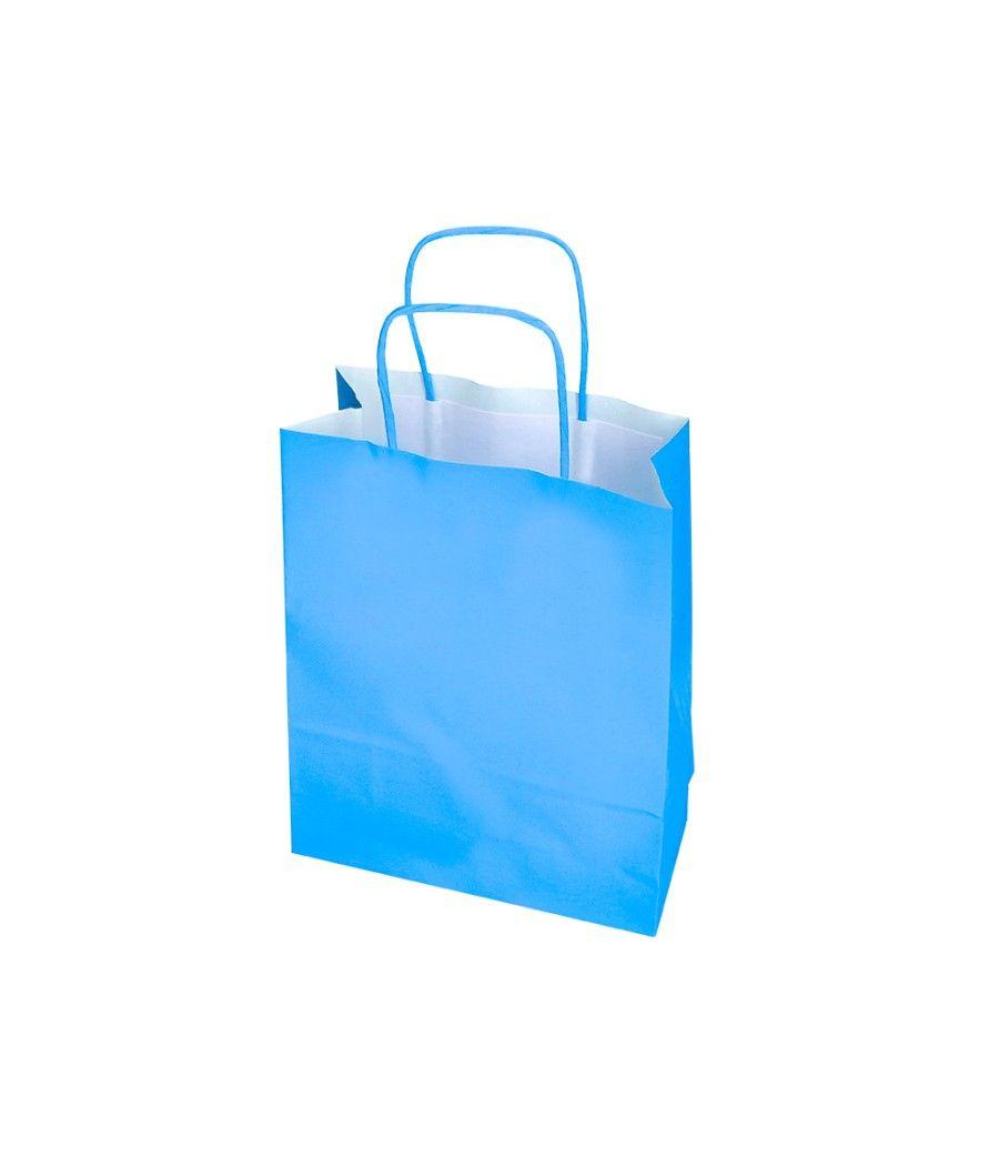 Bolsa papel q-connect celulosa celeste m con asa retorcida 270x370x12 mm pack 25 unidades