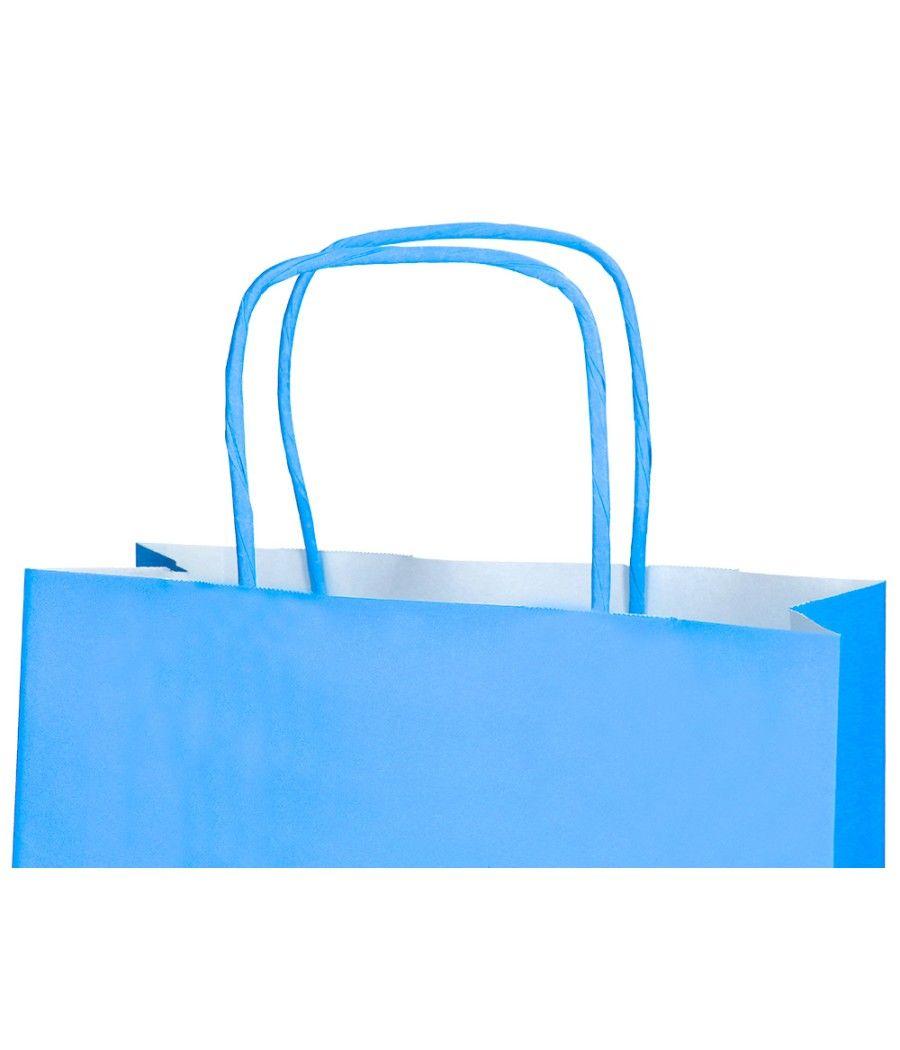 Bolsa papel q-connect celulosa celeste m con asa retorcida 270x370x12 mm pack 25 unidades