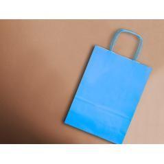 Bolsa papel q-connect celulosa celeste m con asa retorcida 270x370x12 mm pack 25 unidades