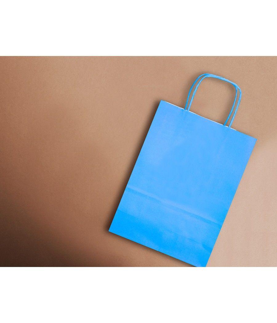 Bolsa papel q-connect celulosa celeste m con asa retorcida 270x370x12 mm pack 25 unidades