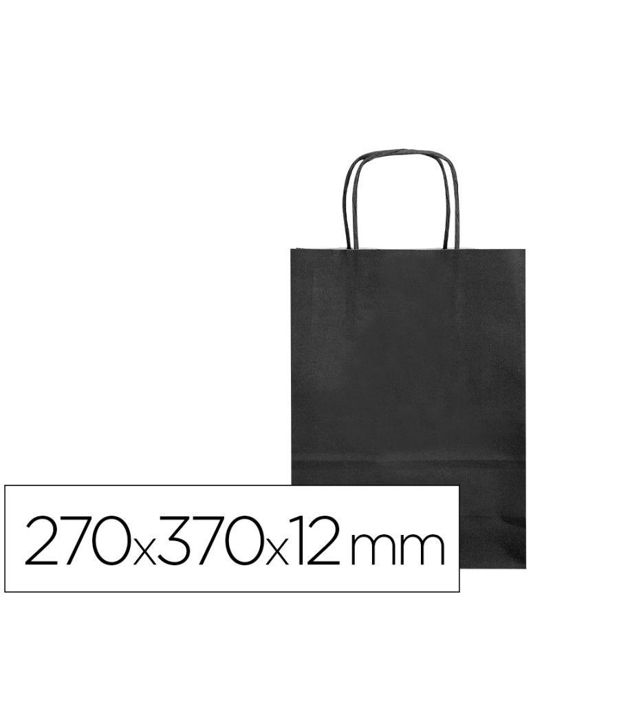 Bolsa papel q-connect celulosa negro m con asa retorcida 270x370x12 mm pack 25 unidades